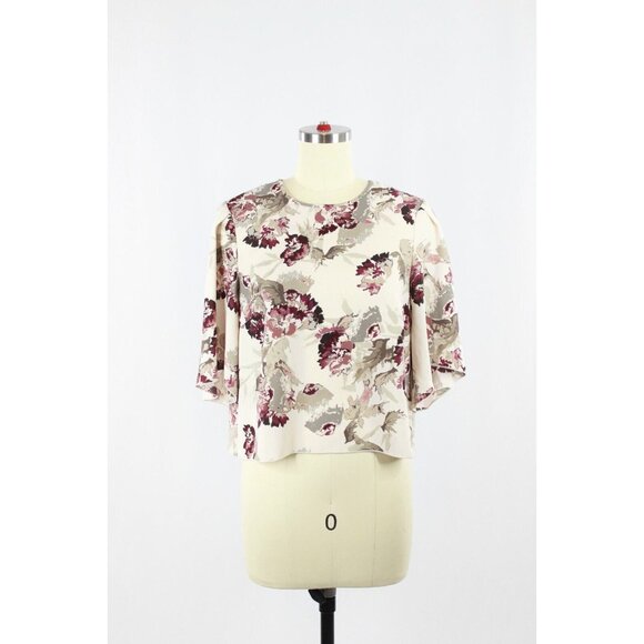 Aritzia WILFRED Cambrai Purple Matte Crepe Bell Sleeve Cropped Blouse, Size XS - Picture 1 of 10